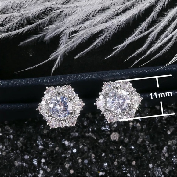 Diamond Cubic Zirconia Silver Stud Earrings - Picture 6 of 7